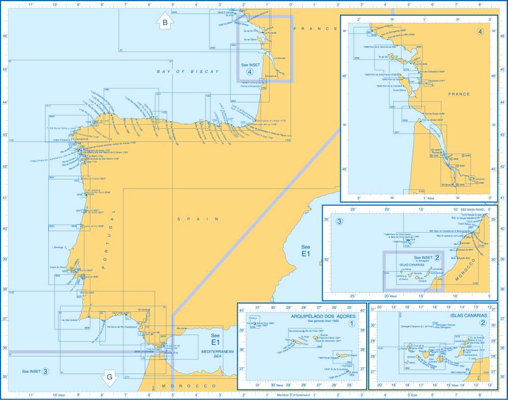 Admiralty Charts Bay of Biscay Liberian Peninsula Morocco Islas