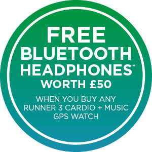  Buy any TomTom Runner 3 Music Cardio GPS Watch and claim a free pair of TomTom Bluetooth Headphones
