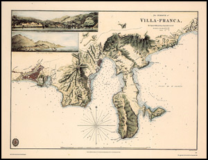 Old Maps-The Harbour Of Villa-Franca (villefrance And Nice) 49x36.5 Cm