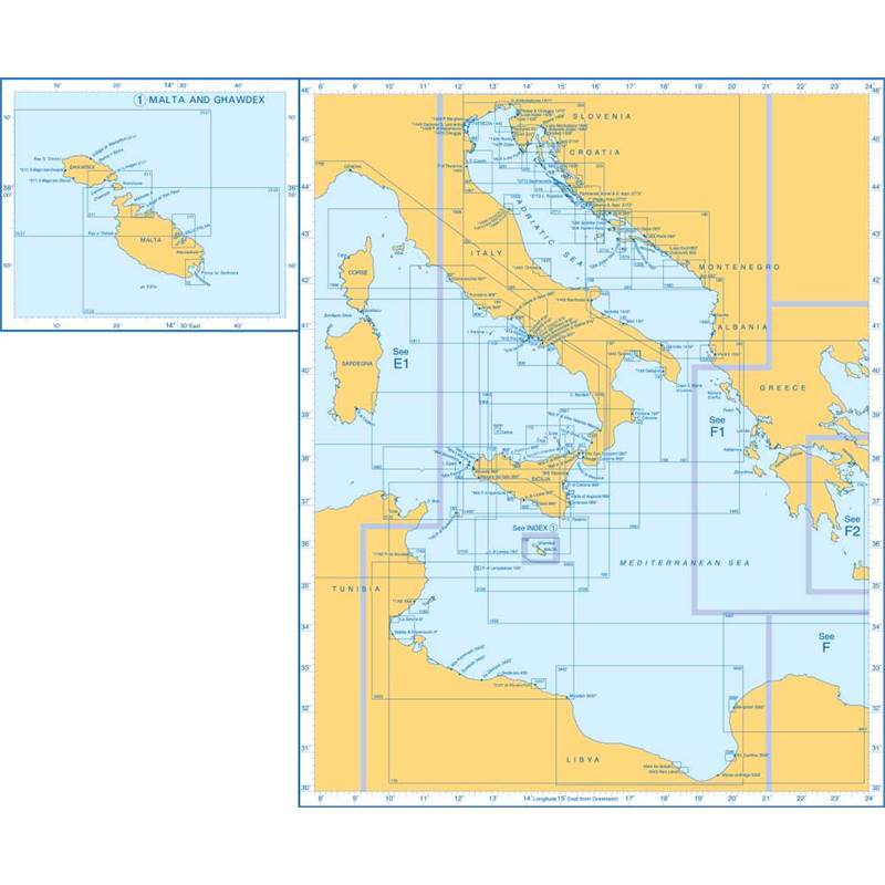 Admiralty Charts - Central Mediterranean Sea and Adriatic Sea E2 57-1