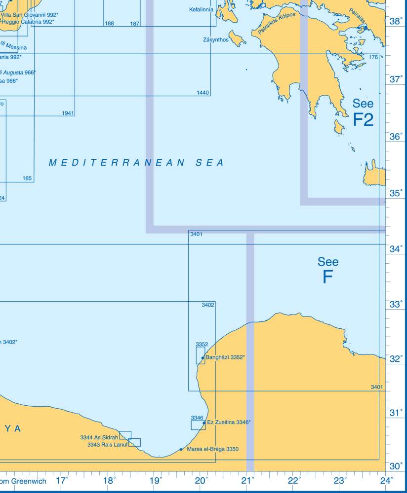 Admiralty Charts - Central Mediterranean Sea and Adriatic Sea E2 57