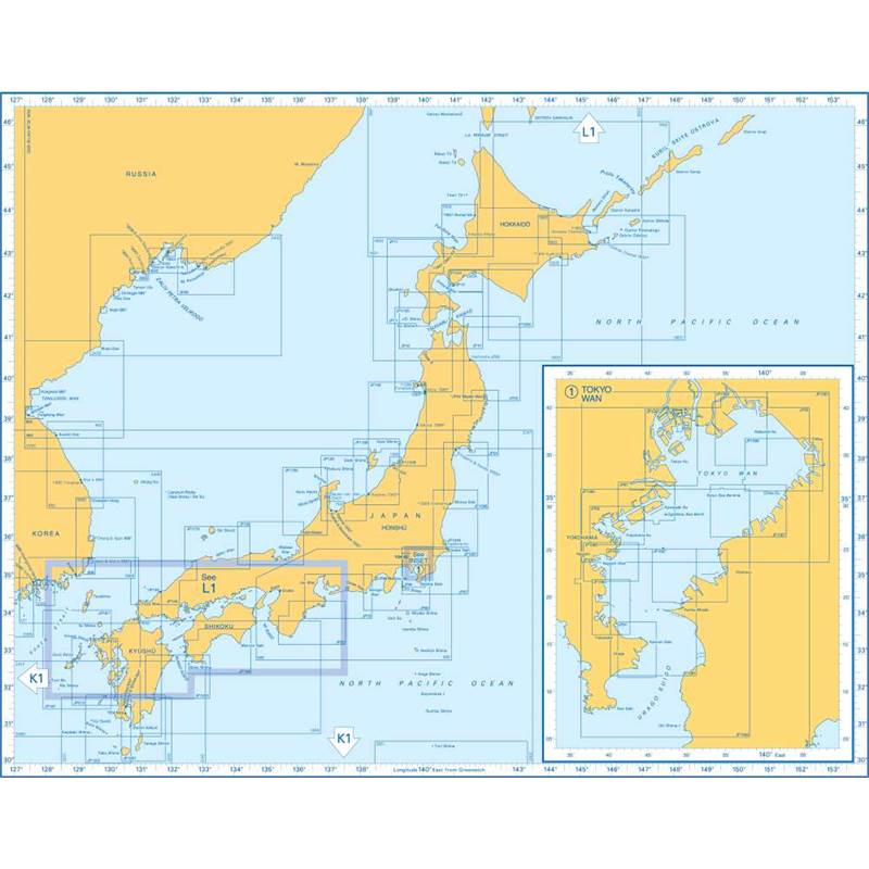 Admiralty Charts Russia (Pacific Coast), Eastern Korea, Japan And Tokyo Wan L 97-1