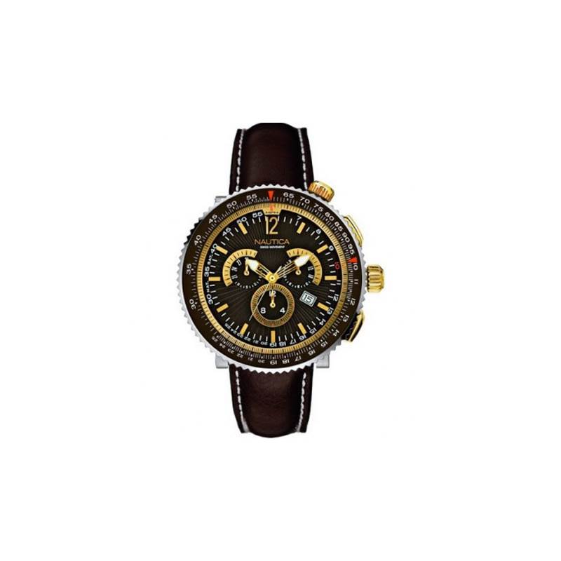 Nautica Gents OCN 50 Brown Dial and Leather Strap Chronograph Watch-1
