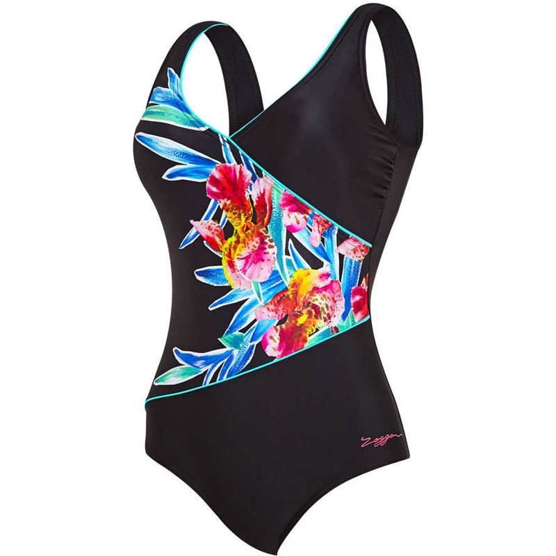 Zoggs Womens Hybrid Tropics Wrap Front Swimsuit-1