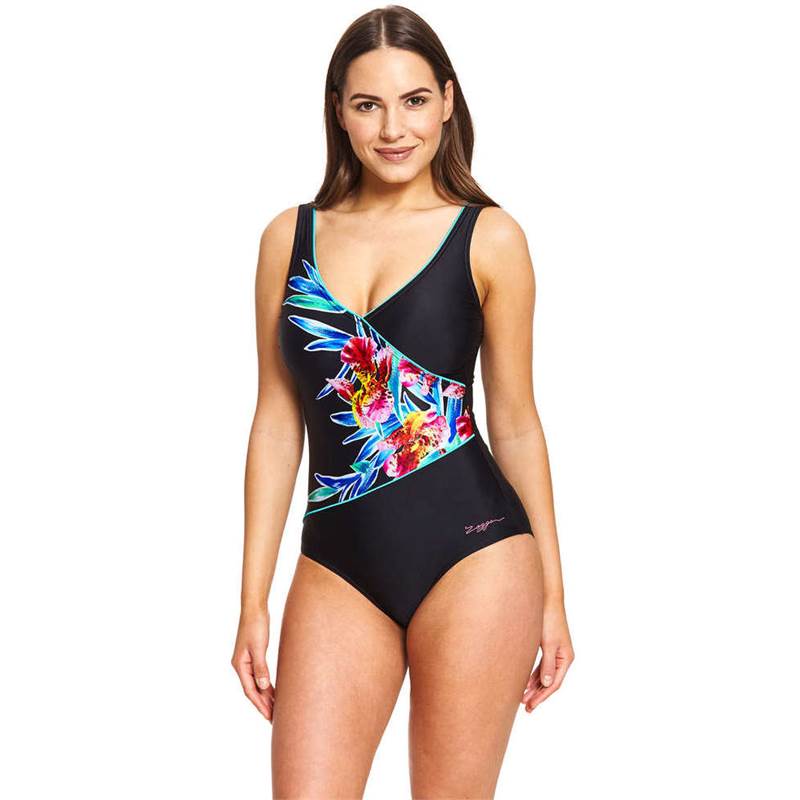 Zoggs Womens Hybrid Tropics Wrap Front Swimsuit-3