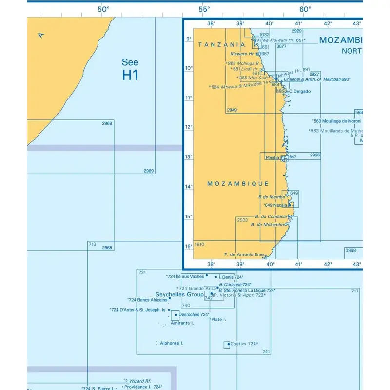 Admiralty Charts Africa (mozambique To Somalia) And Indian Ocean (southern) H 69-4