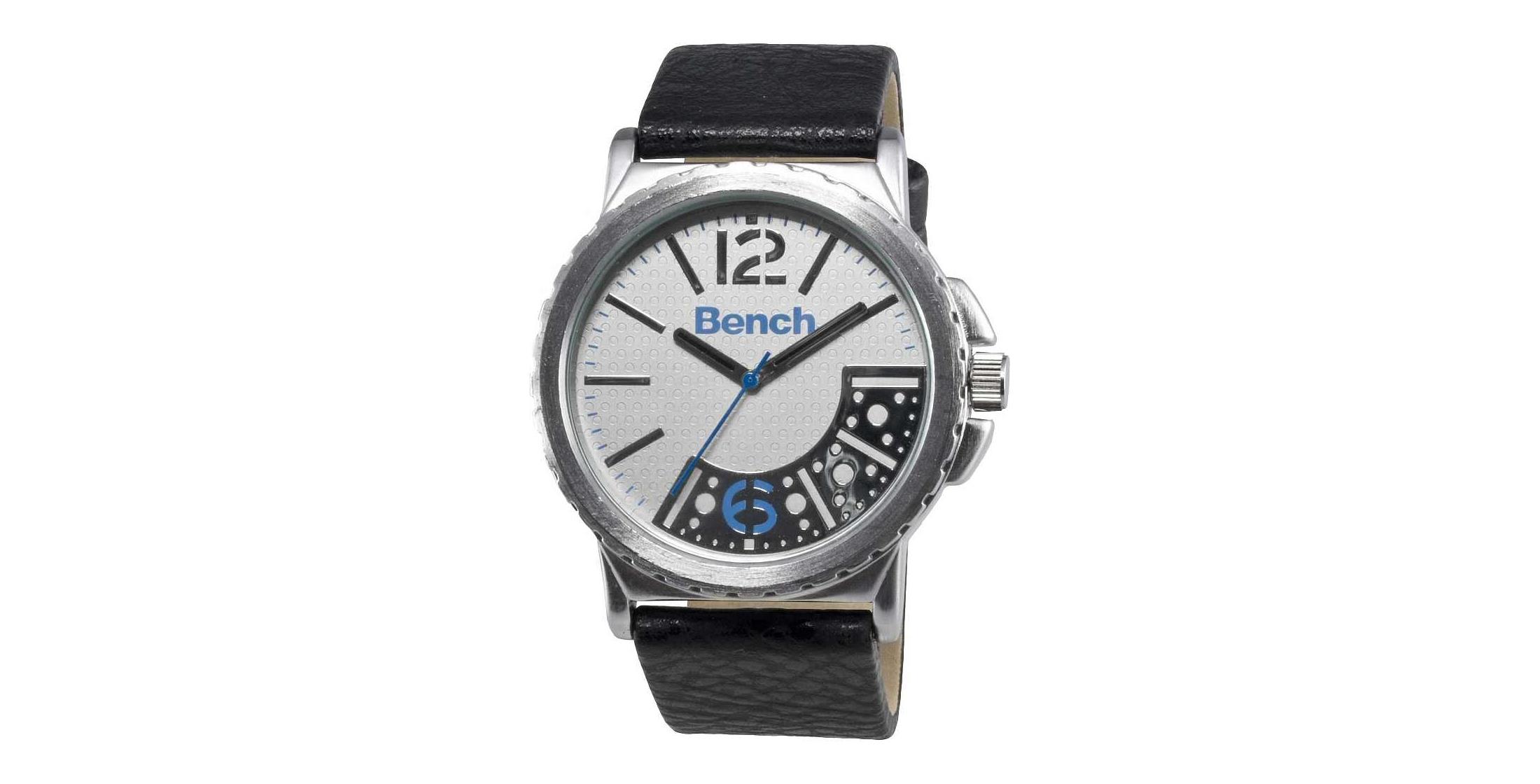 Bench Mens Brushed Silver Dial Black Strap Watch BC0352SLBK