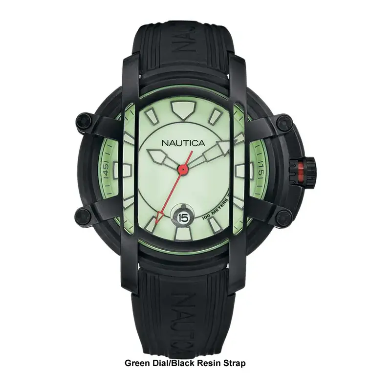 Green Dial, Black resin strap.Analog.-2