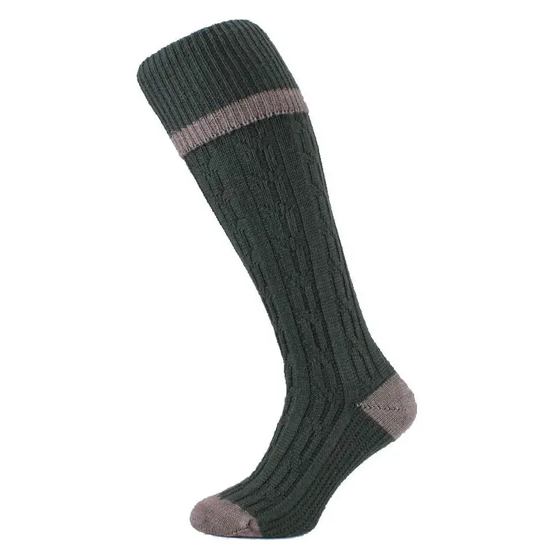 HJ Hall Cable Stripe Wool Rich Shooting Socks-2