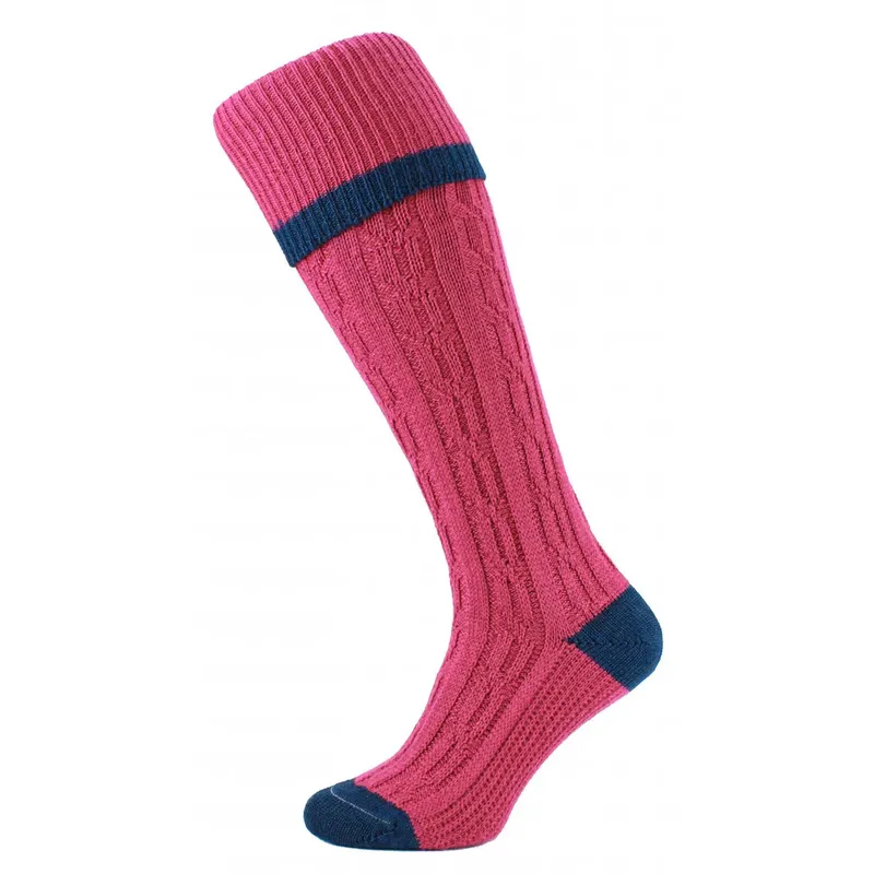 HJ Hall Cable Stripe Wool Rich Shooting Socks-4