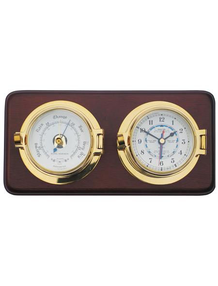 Channel Brass Tide Clock and Barometer Mounted Nautical Instruments