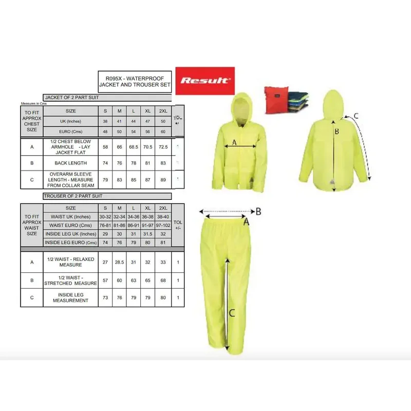 Result Heavyweight Unisex Waterproof Jacket and Trouser Set R095X-5