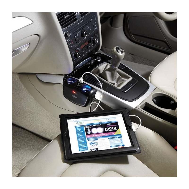 Ring Automotive 2 Way 12V Multisocket with Micro USB and 2A USB-3
