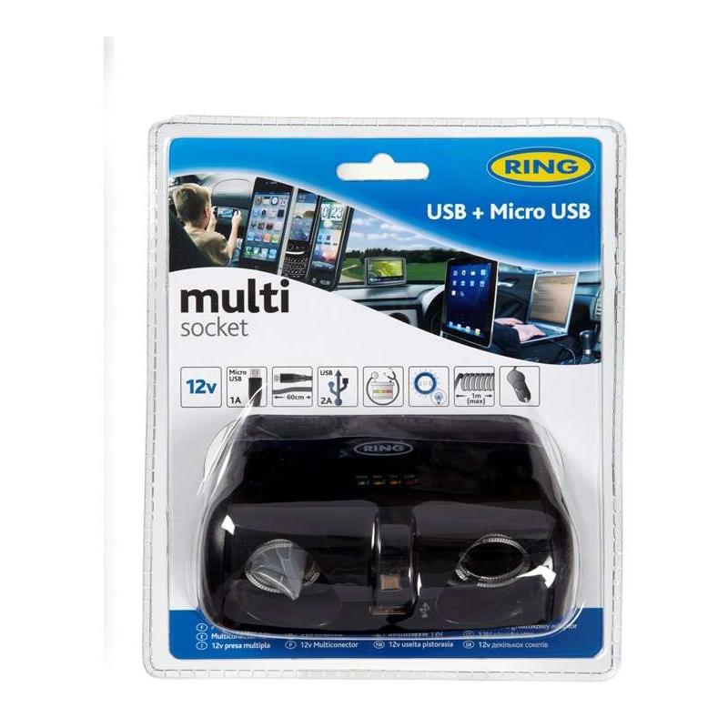 Ring Automotive 2 Way 12V Multisocket with Micro USB and 2A USB-4